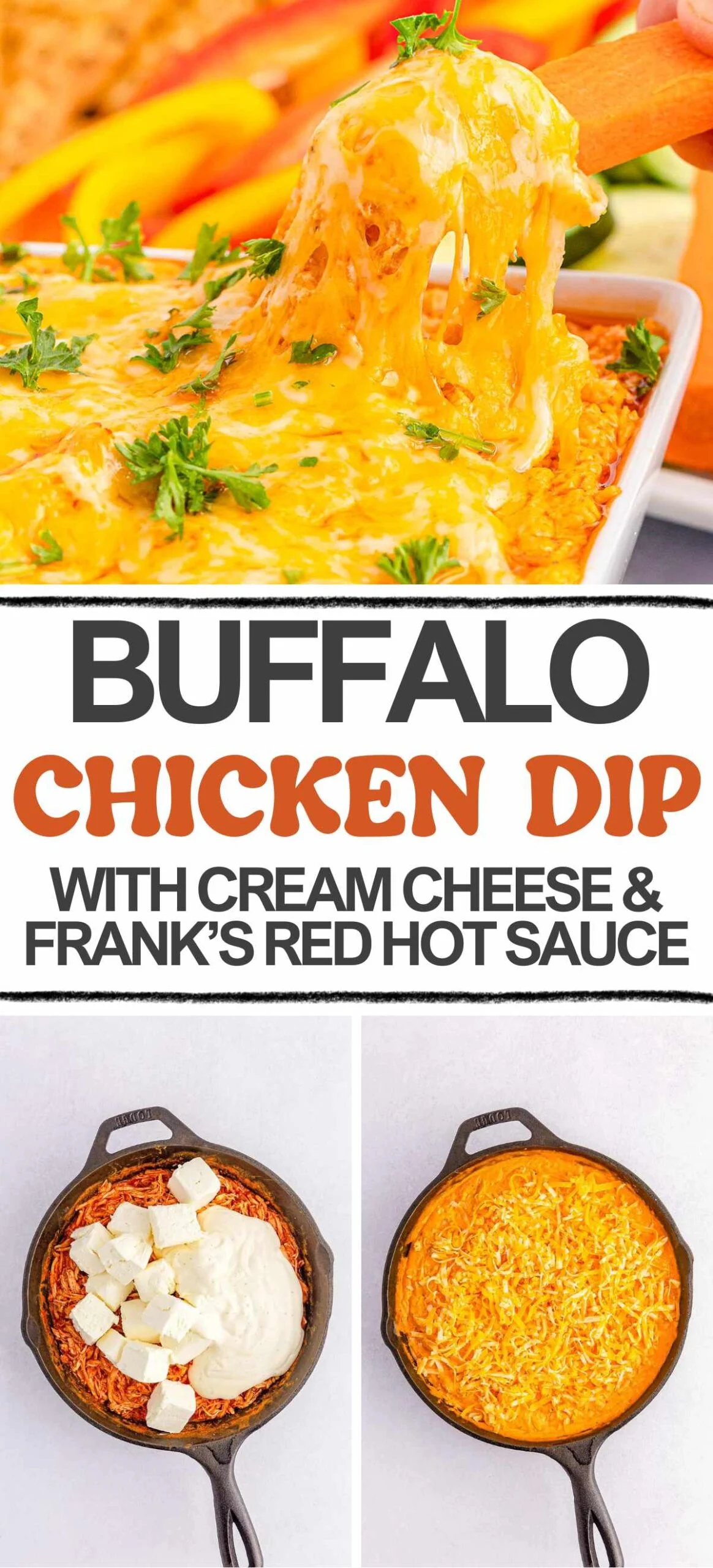 Buffalo Chicken Dip with Cream Cheese and Frank&rsquo;s Hot Sauce