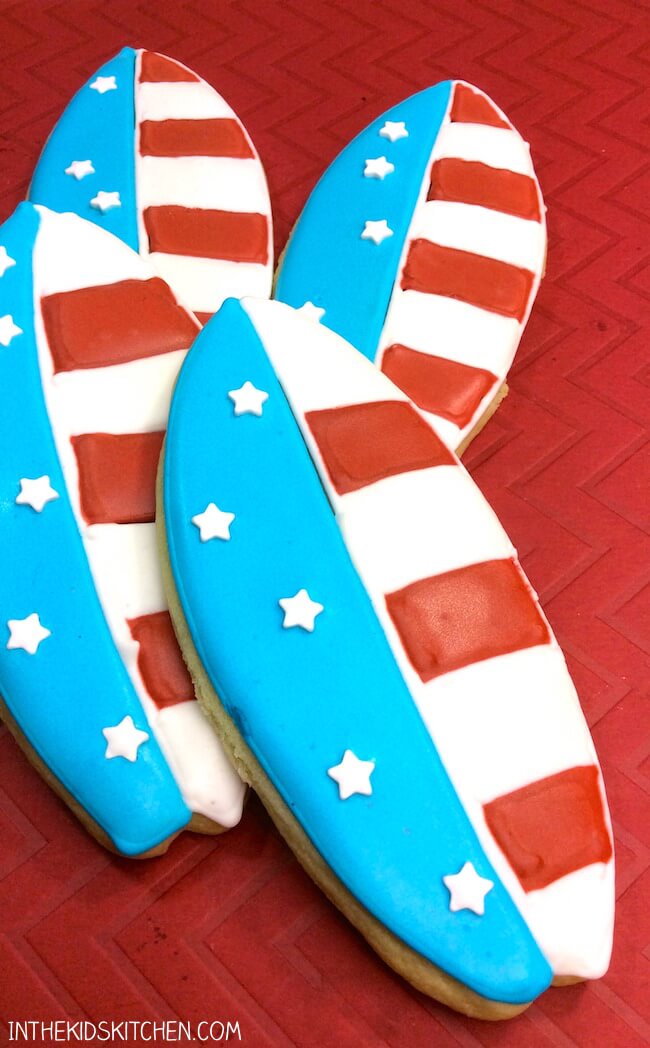 Image for &ldquo;Surfin&rsquo; USA&rdquo; Patriotic Surfboard Cookies